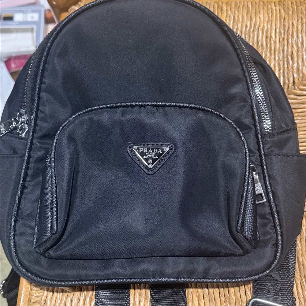Prada Black Nylon Mini Backpack with Triangle Logo